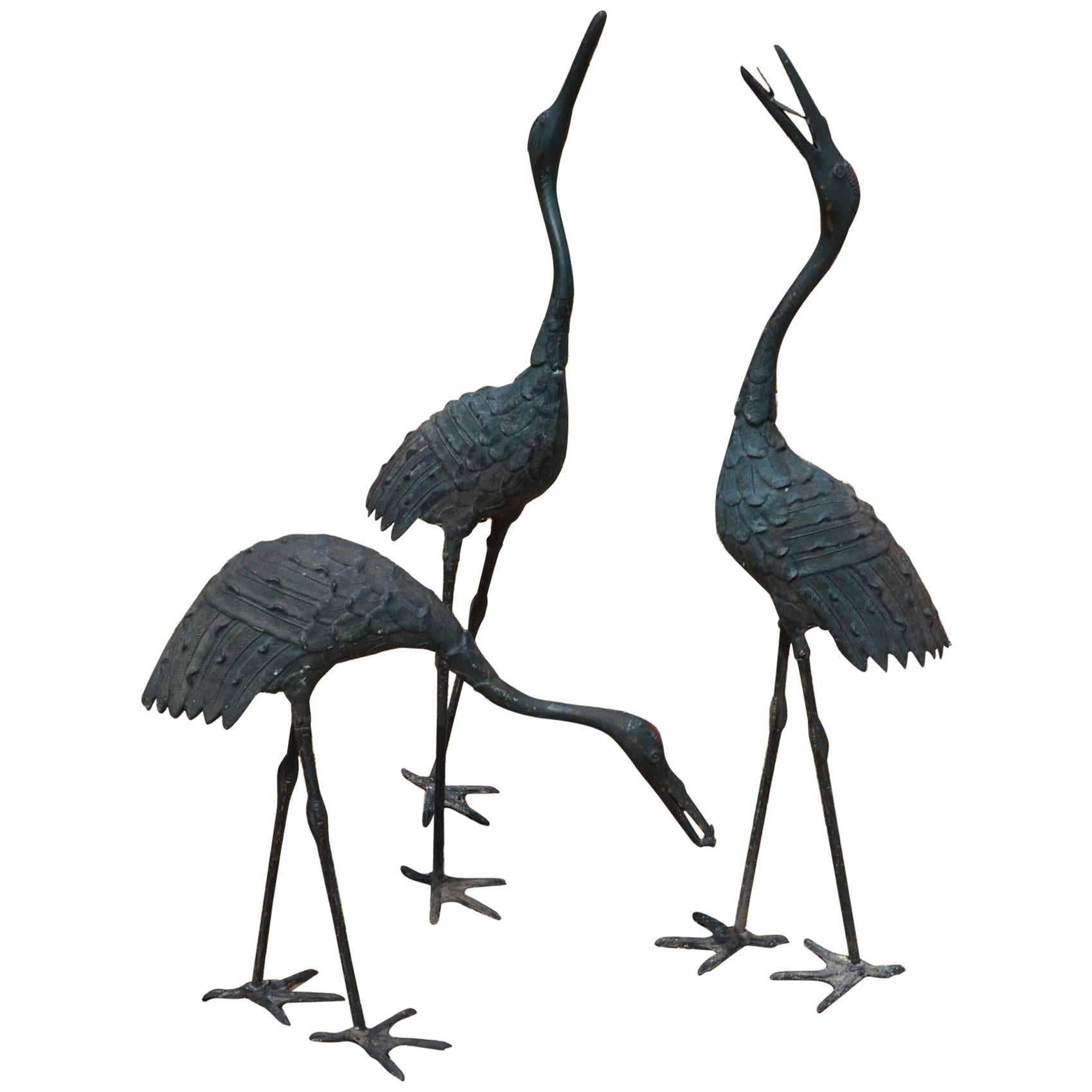 Set of Three Taisho Period 
1912-1926
 Japanese Bronze Cranes