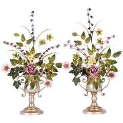 Pair of Vintage Italian Toleware Floral Garnitures