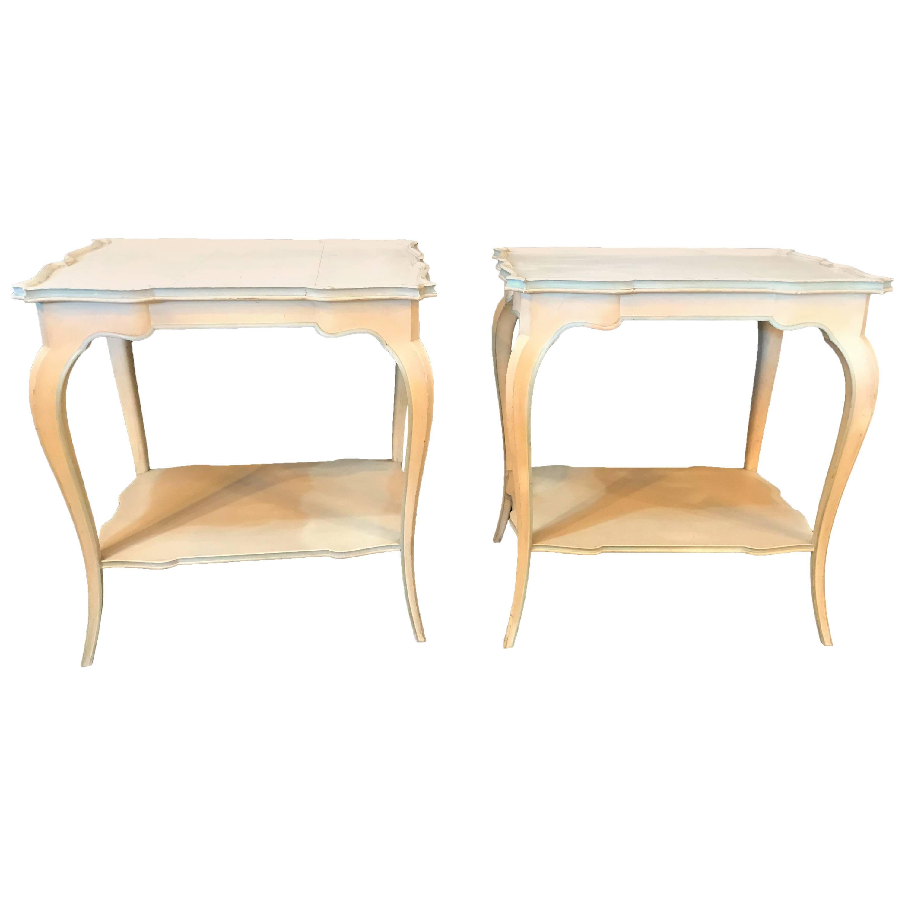 Pair of Distressed Paint Decorated Maison Jansen Side Tables or Night Tables