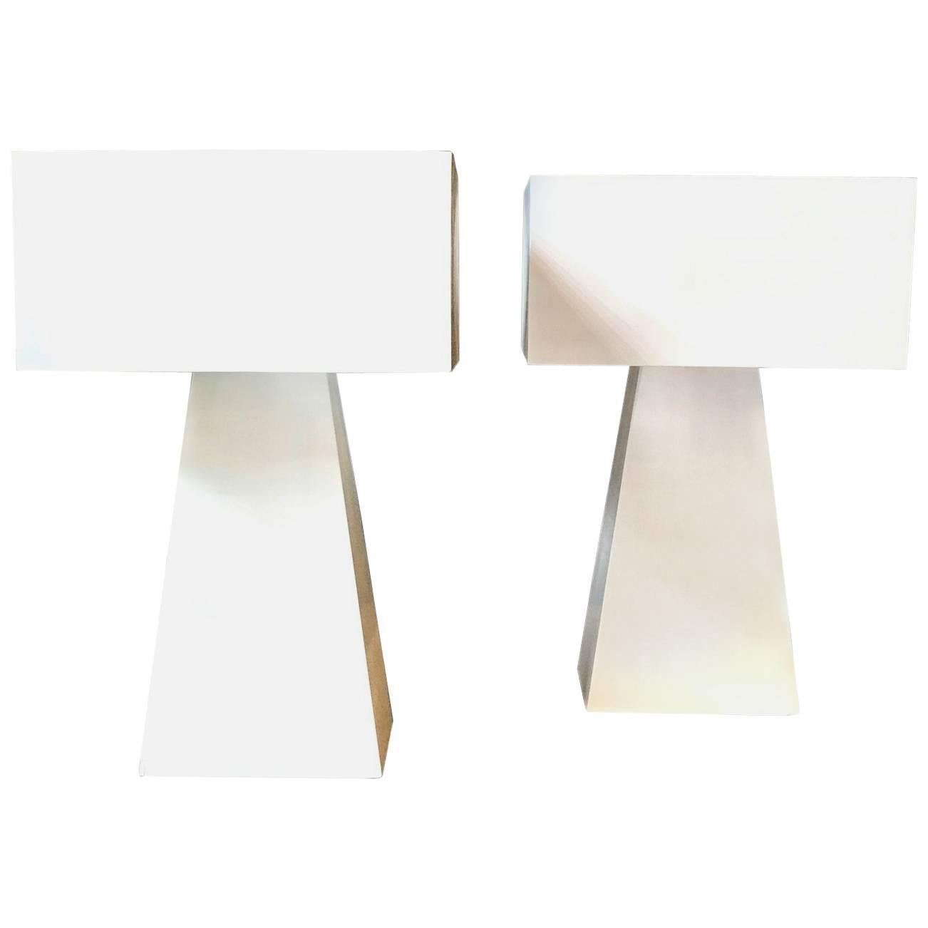 Pair of White Enamel Table Lamps by George Kovacs For Sale