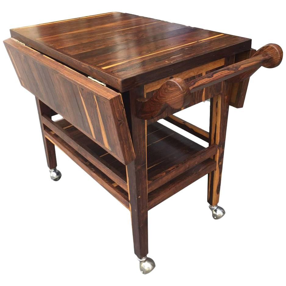 Rare Wood Drop-Leaf Service Cart Attributed to Don Shoemaker