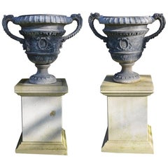 Pair of Lead Urns of Campana Form