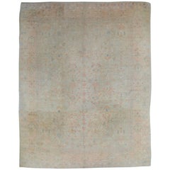 Tappeto antico Oushak, Tappeto orientale, fatto a mano in verde pallido, rosa tenue e avorio