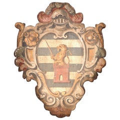 Large Early 20th Century French Hand-Carved and Hand-Painted Coat of Arms