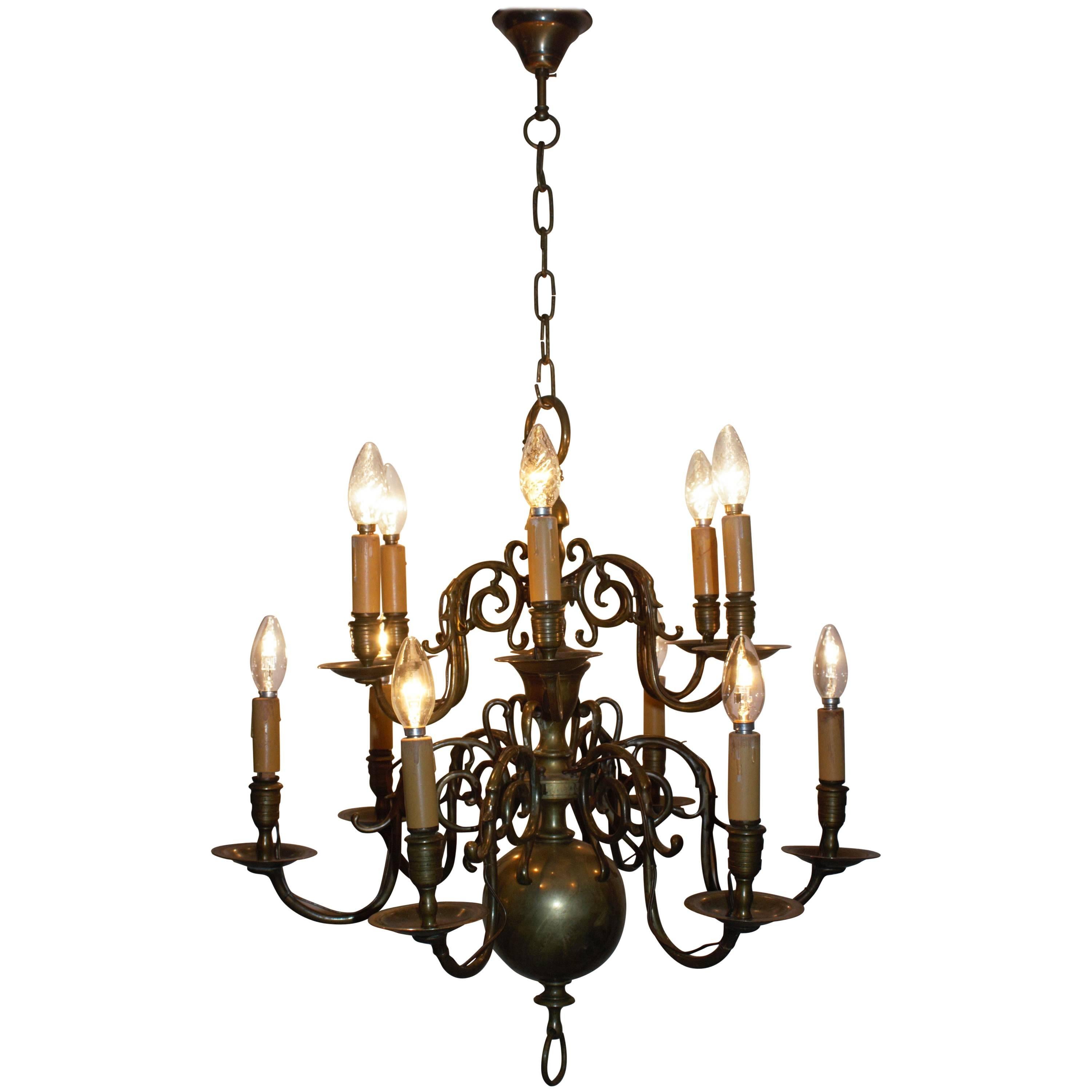 Antique Dutch Brass Baroque Chandelier, France, Late 19th Century For Sale