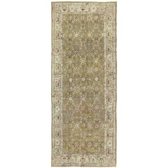 Green Background Antique Oushak Rug with Silver and Light Blue Border