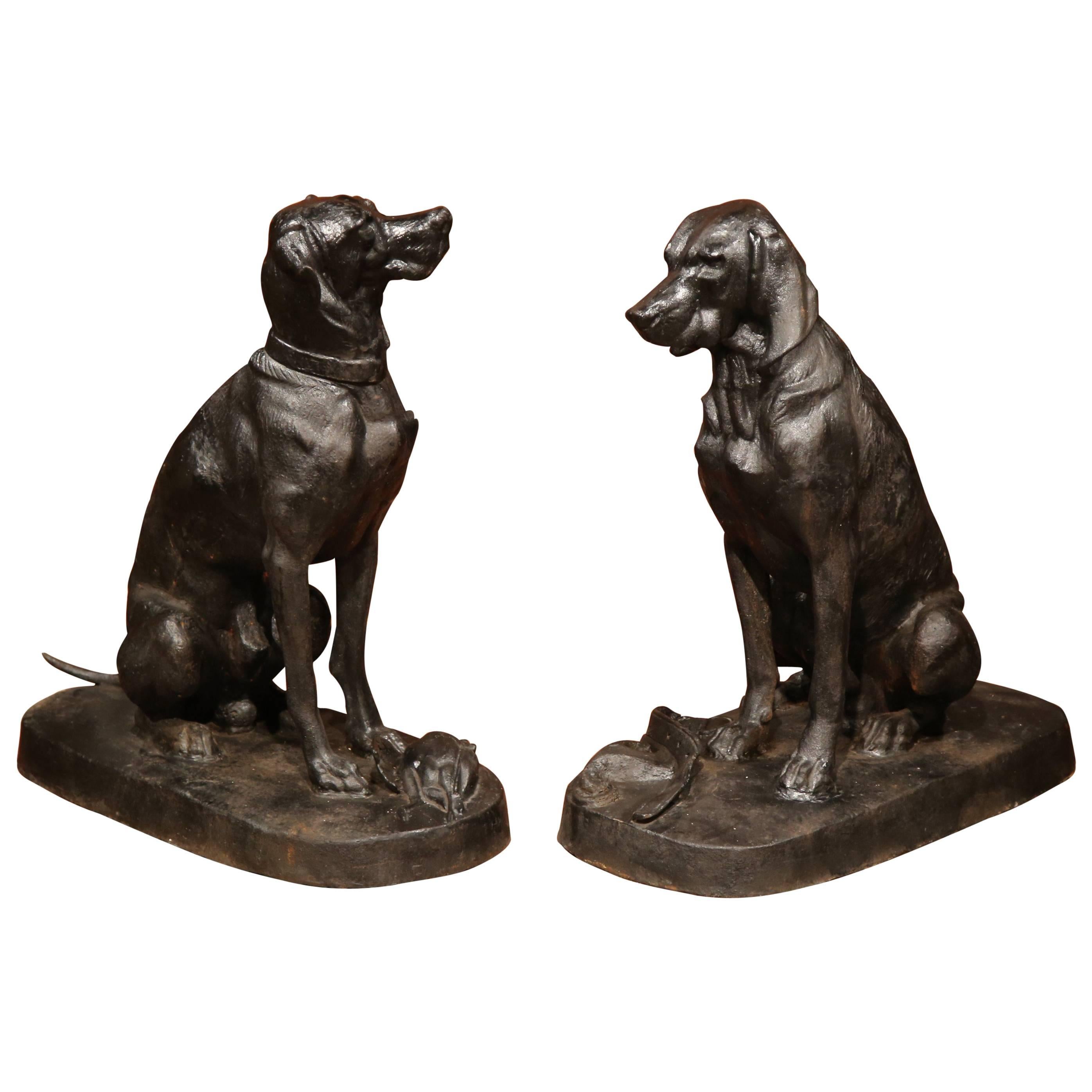 Pair of Lifesize French Black Iron Hunt Labradors Retrievers after A. Jacquemart