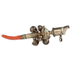 Antique Silver Gilt Childs Rattle and Whistle