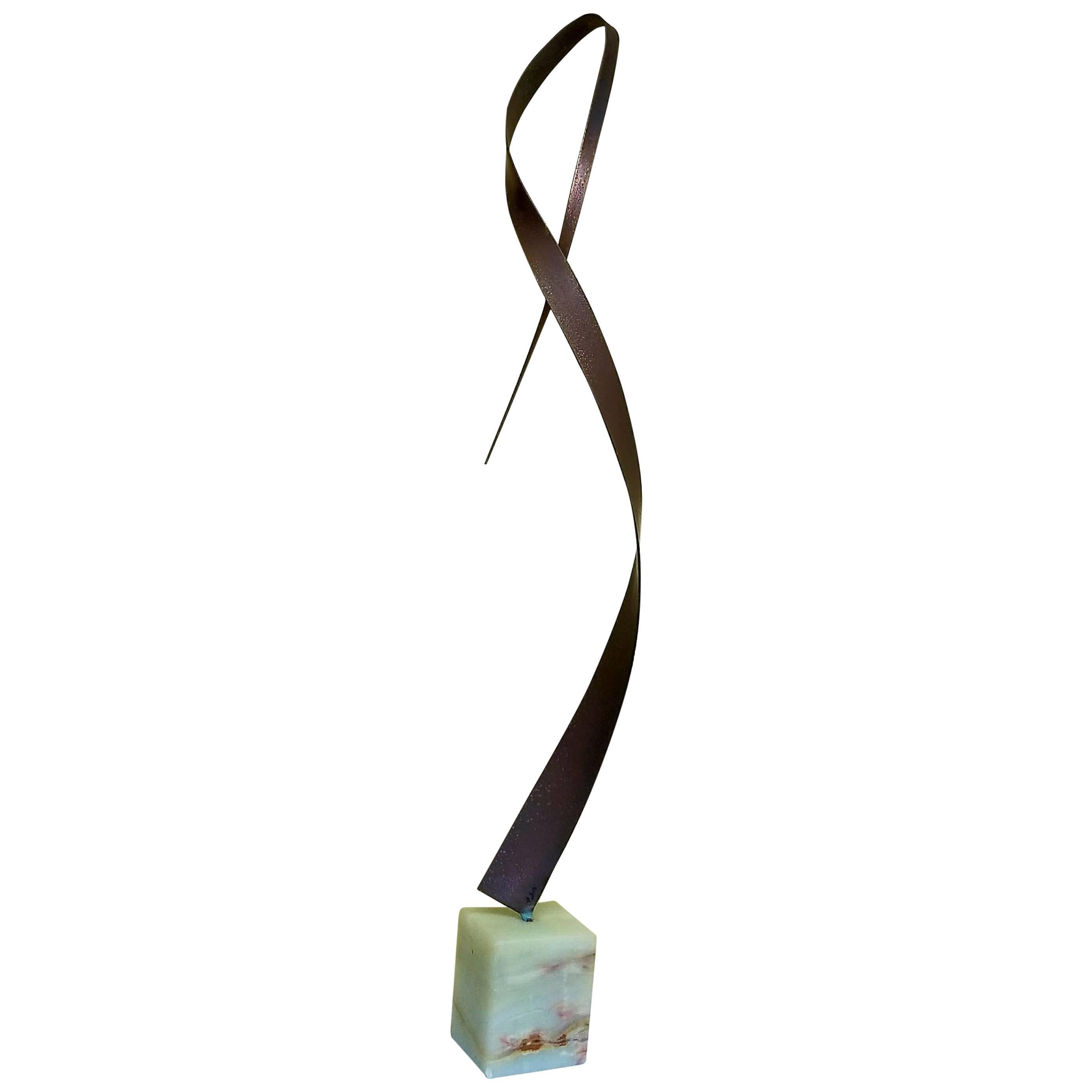 Free-Form Ribbon Sculpture in Bronze on Marble Base by C. Jere / Artisan House