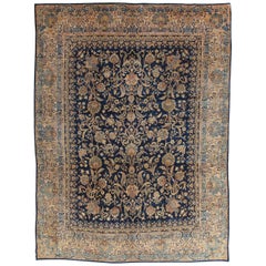 Antique Kerman Carpet, Handmade Persian Rug Wool Carpet, Navy, Gold, Ivory