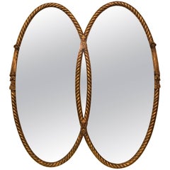 Hollywood Regency Gilt Braided Rope Edge Double Mirror