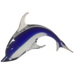 Sommerso Dolphin Art Glass Sculpture by Murano Glass