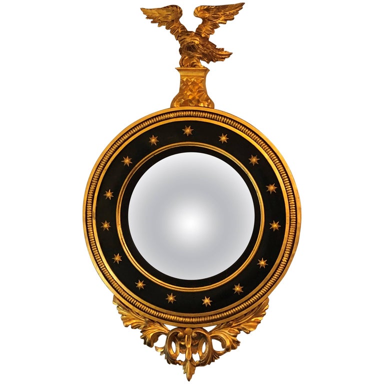 Late 19th Century Regency Carved and Ebonized Giltwood Bullseye Convex Mirror For Sale