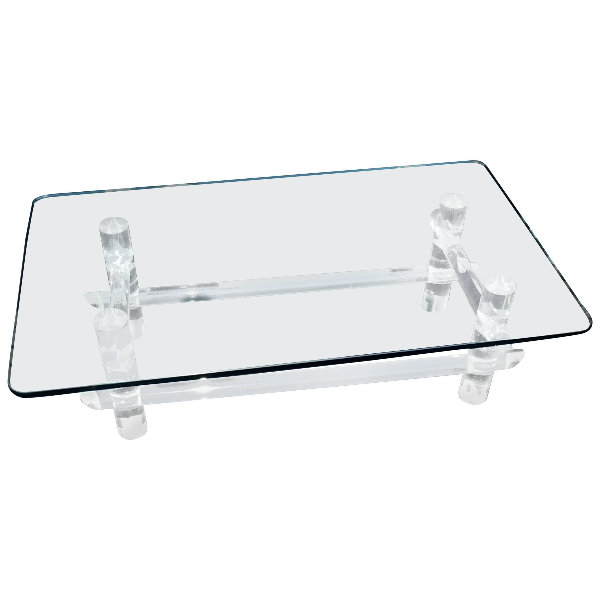 Mid-Century Modern Lucite Signed Les Prismatiques Bamboo Glass Top Coffee Table