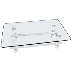 Mid-Century Modern Lucite Signed Les Prismatiques Bamboo Glass Top Coffee Table