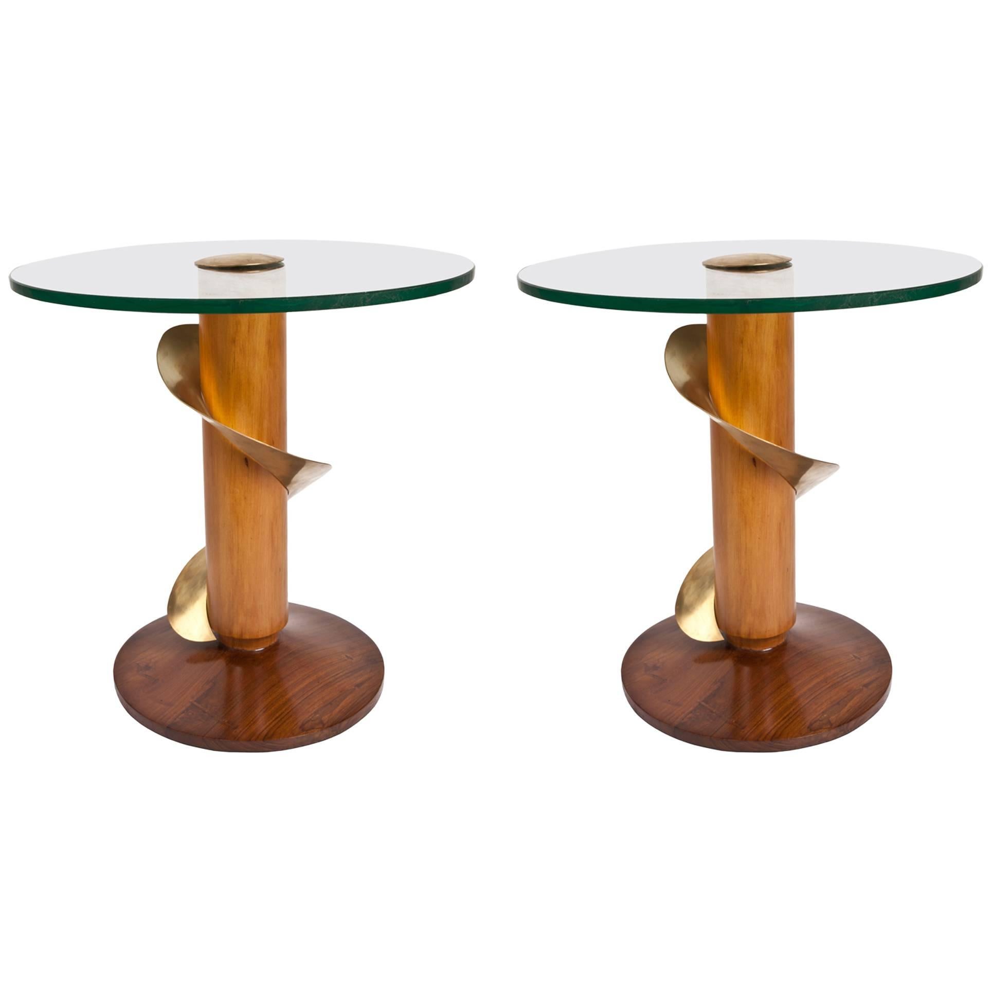 Pair of Mid-Century Modern Teak and Brass Side Tables