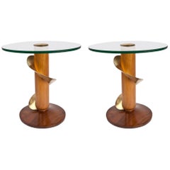 Pair of Mid-Century Modern Teak and Brass Side Tables