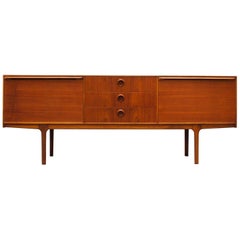 Midcentury Danish Teak Credenza with Circle Carved Drawer Pulls