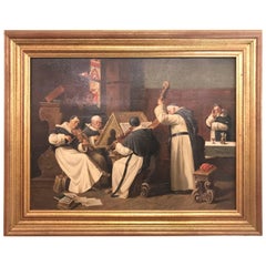 Late 19th-Early 20th Century Oil Painting of a Group of Monks on Board