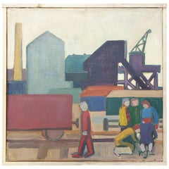 Danish Factory People Painting Signed “V.M. Jacobsen Vordingborg 1955”