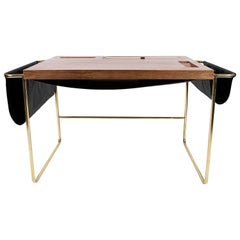 Vintage Casablanca Brass, Mexican Walnut and Black Leather Desk / Nomade Atelier Design