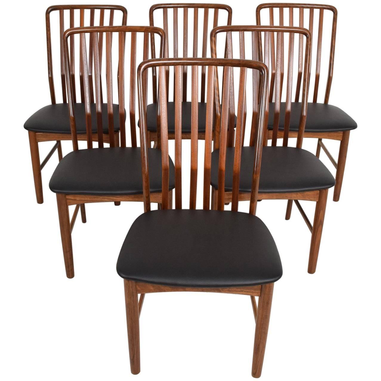 Midcentury Danish Modern Set of Six Dining Chairs by Moreddi, Tiger Wood