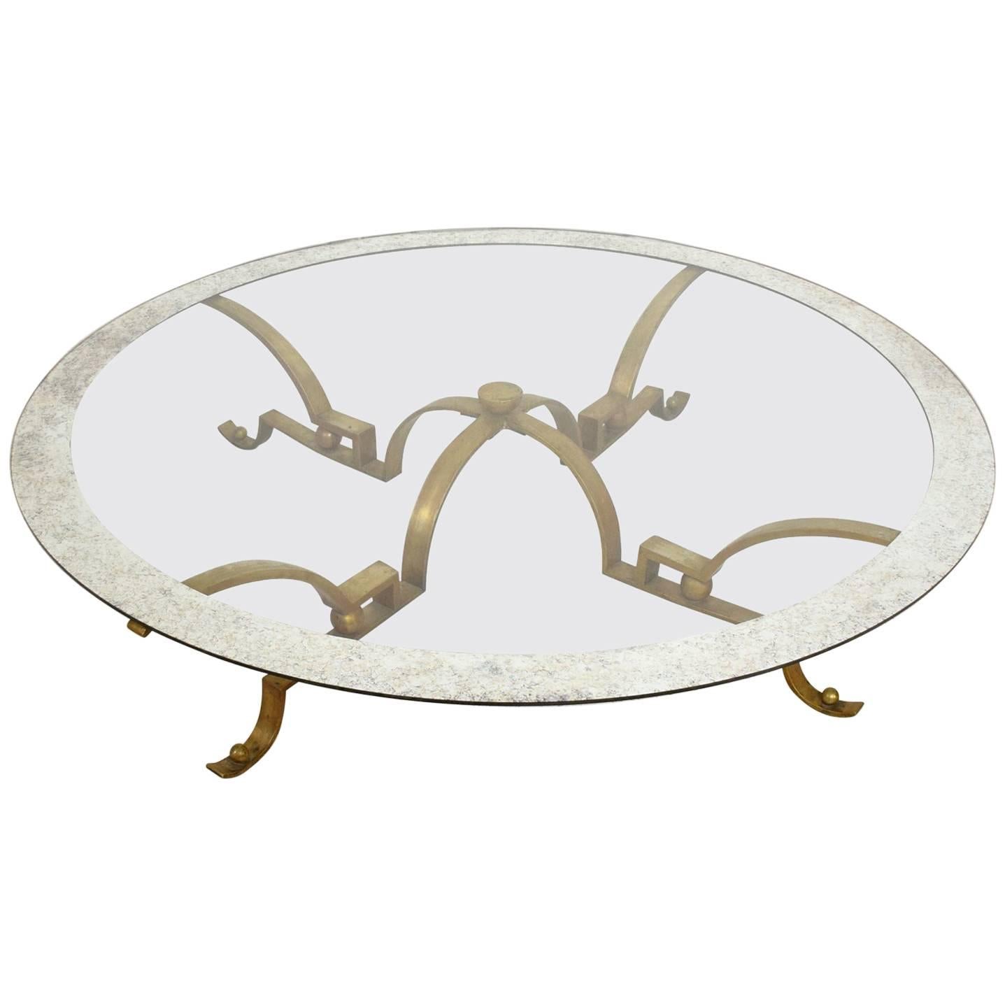 Arturo Pani Round Cocktail Table Solid Brass with Large Glass Top
