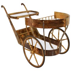 Mid-Century Modern Aldo Tura Goatskin Bar Cart, Italy, circa 1950s