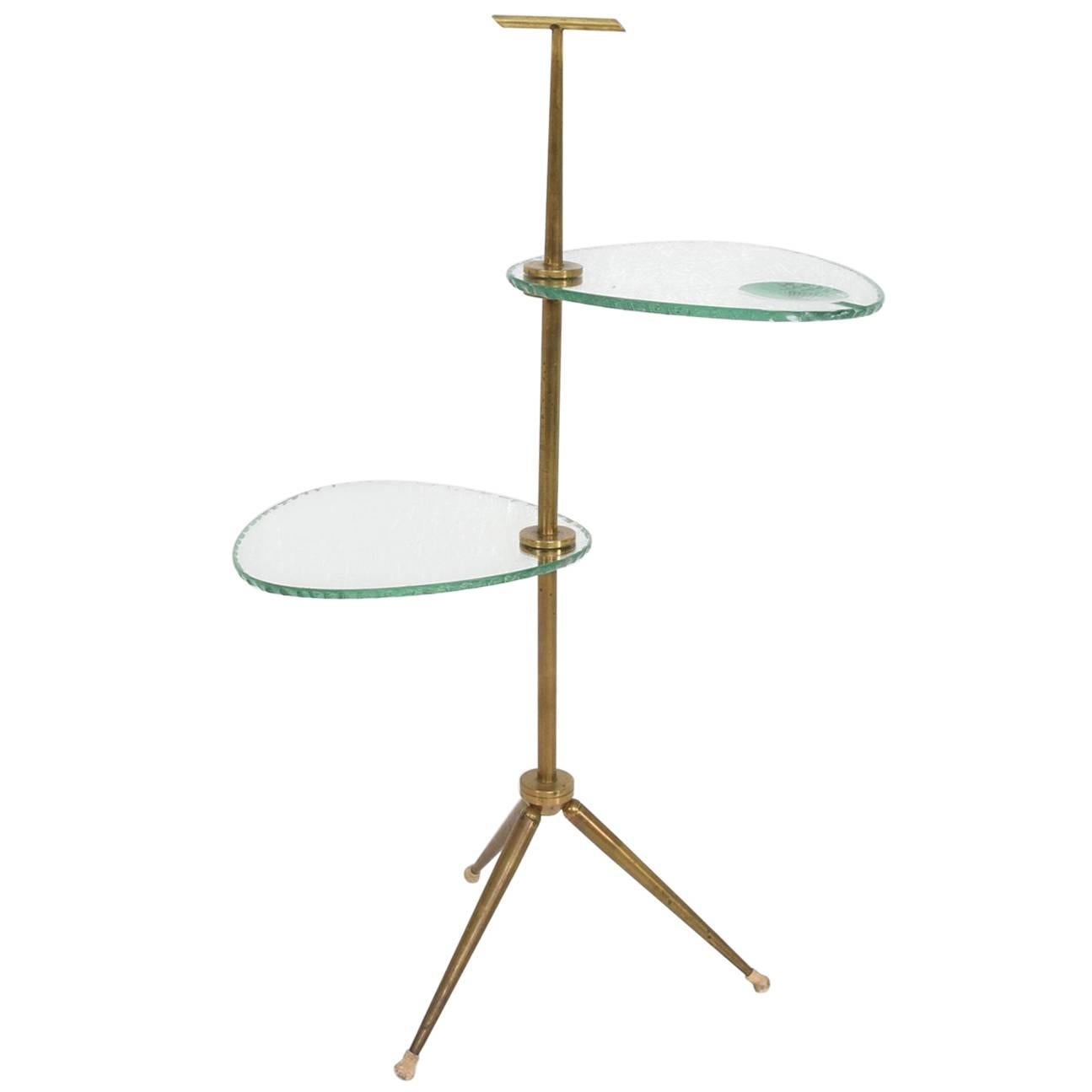 Mid-Century Modern Italian Side Table Brass and Glass after Fontana Arte