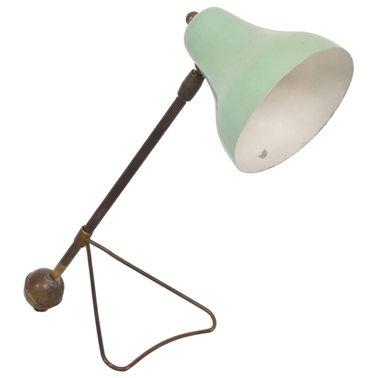 Mid-Century Modern Italian Table Lamp Wall Sconce Lime Green Color Brass Body