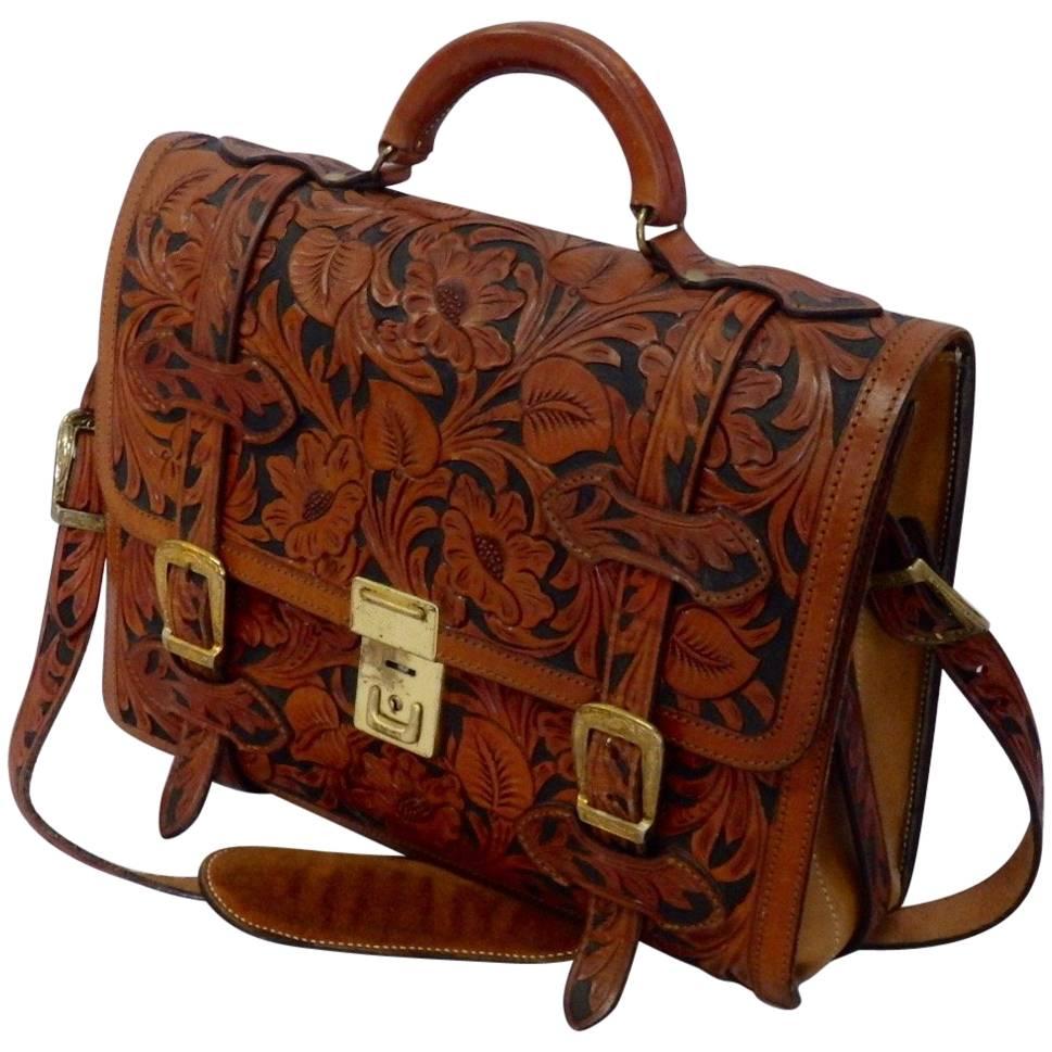 Outstanding Tooled Leather Briefcase by Alfonso Gun and Holster Hollywood