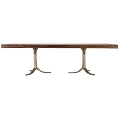 Eight-Seat Bespoke Reclaimed Hardwood Table on Solid Brass Base, by P.Tendercool