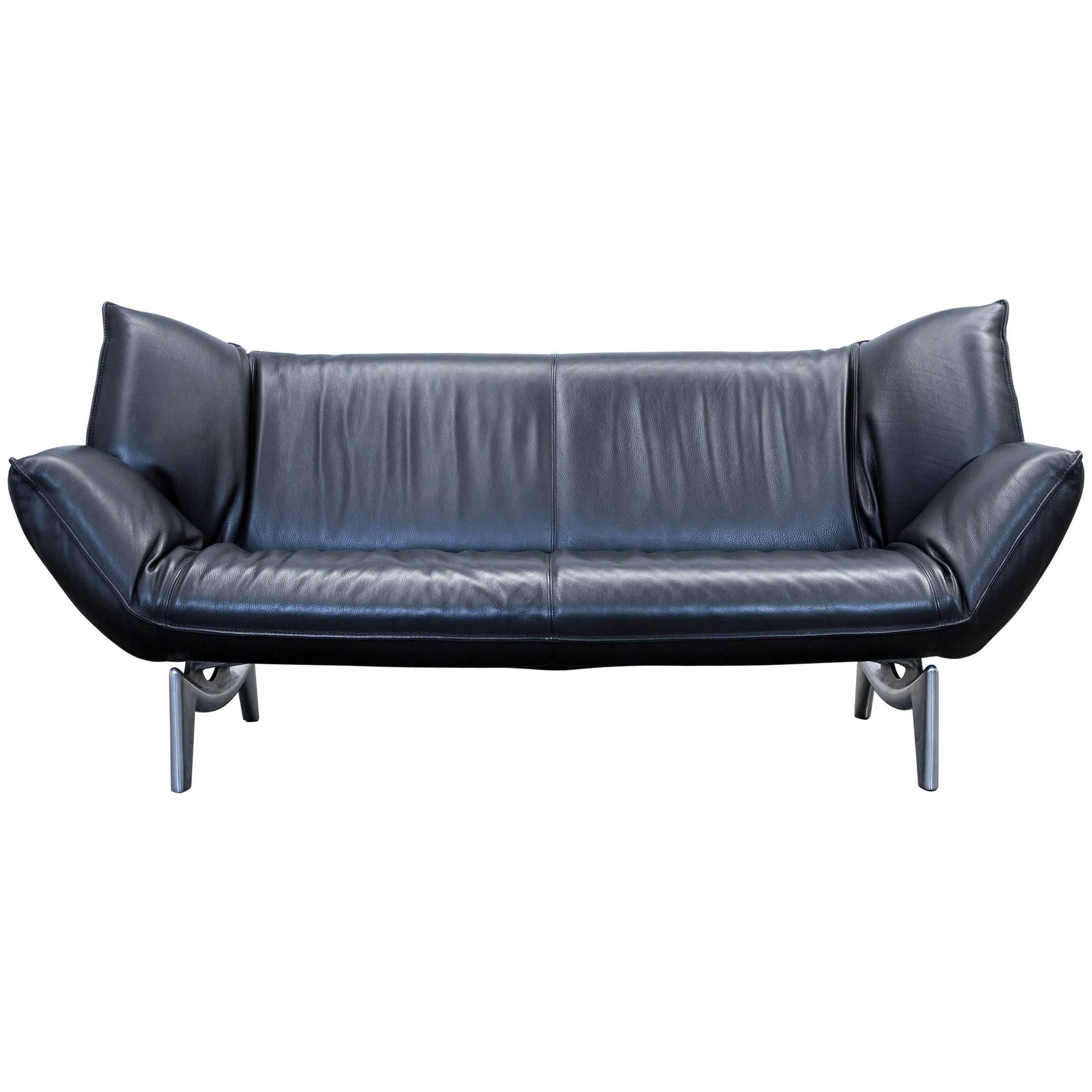 Leolux Tango Designer Leather Sofa Black Two-Seat Function Modern For Sale