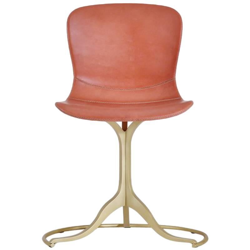 Bespoke Sand Cast Brass Chair in Vieux Rose Leather, by P. Tendercool For Sale