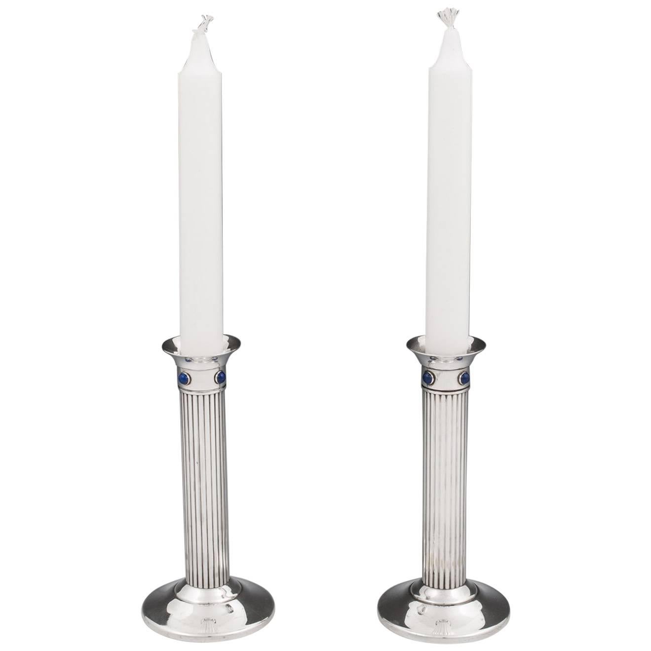 Pair of Silver-Plated Cartier Candle Sticks 20th Century