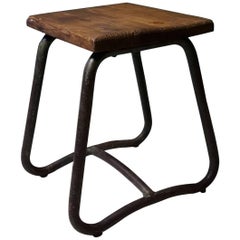 20th Century, French Industrial Stool Made of Metal and Wood, 1950s