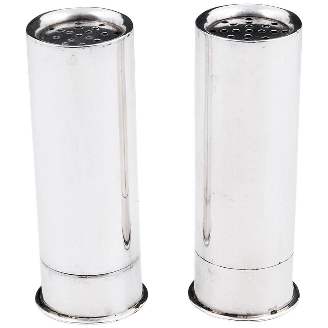 Mappin & Webb Sterling Silver Shotgun Cartridge Salt and Pepper Shakers For Sale