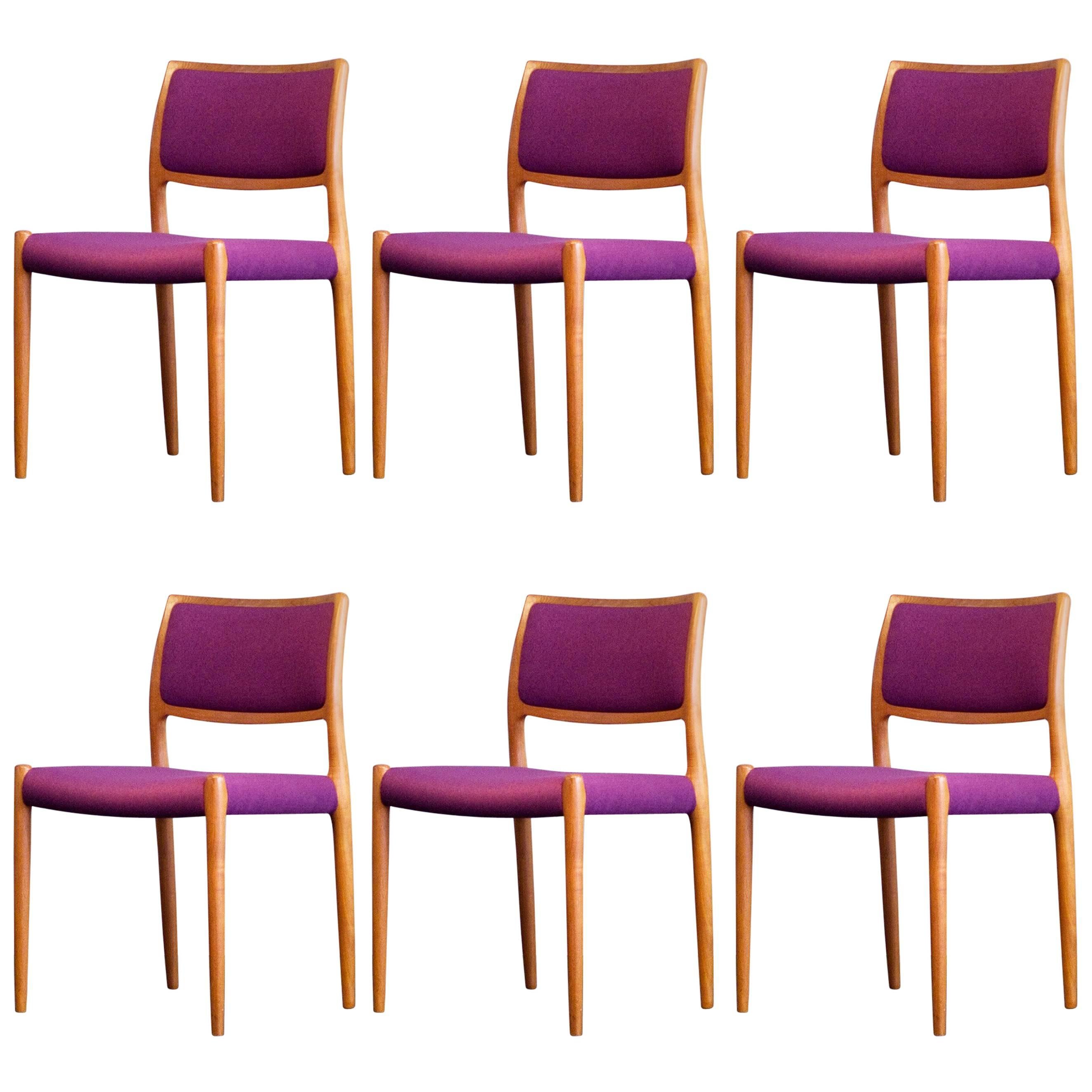 Niels O. Møller Six Chairs Model 80 in Teak Fabric, J.L. Møllers, Denmark
