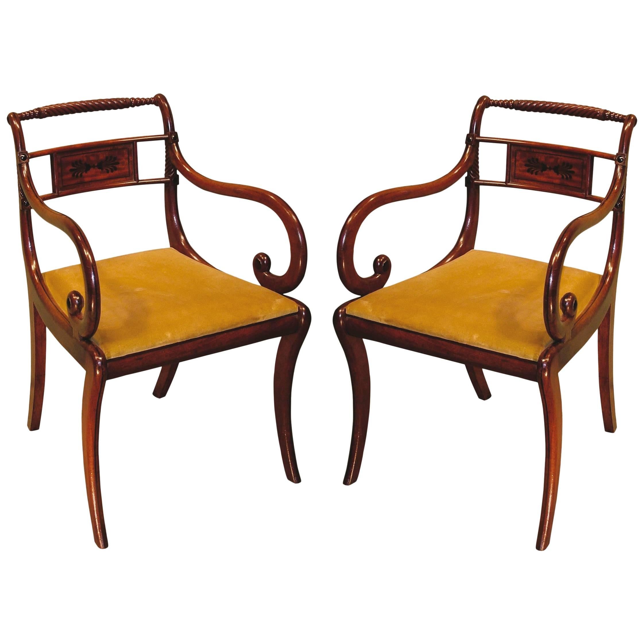 Regency period mahogany rope-twist armchairs