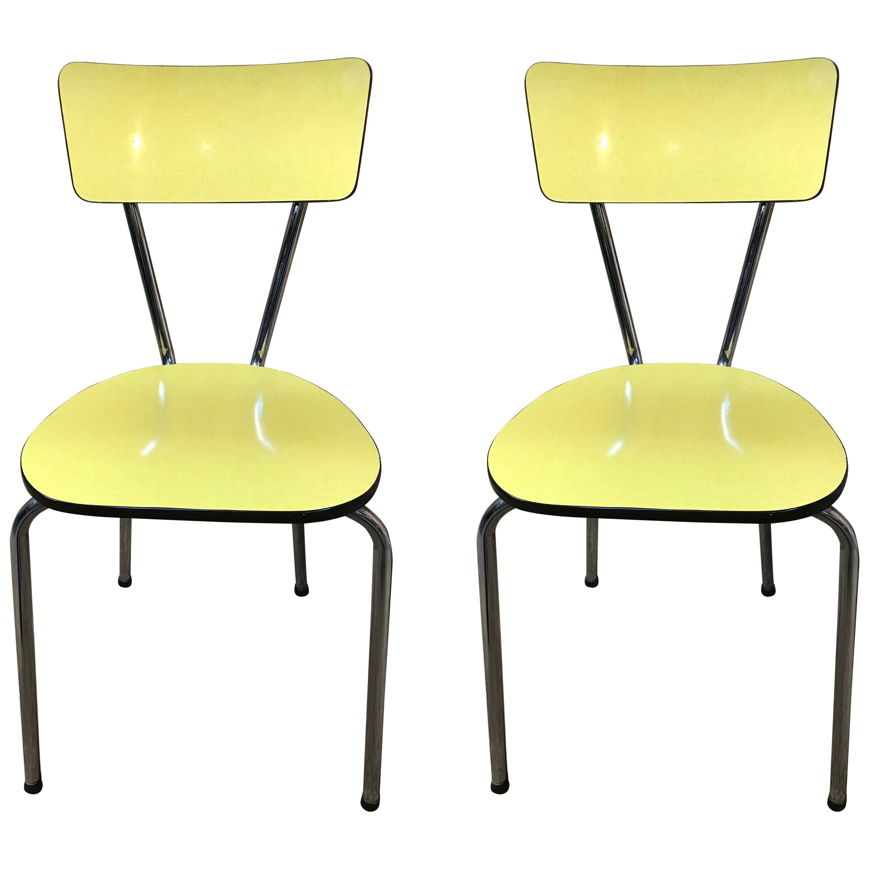 1950s Vintage Retro Yellow and Chrome Melamine Chairs For Sale