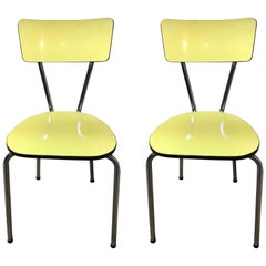 Chaises rétro en mélamine jaune et chrome des années 1950