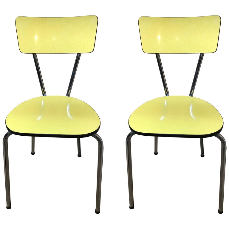 1950s Vintage Retro Yellow and Chrome Melamine Chairs For Sale at 1stDibs