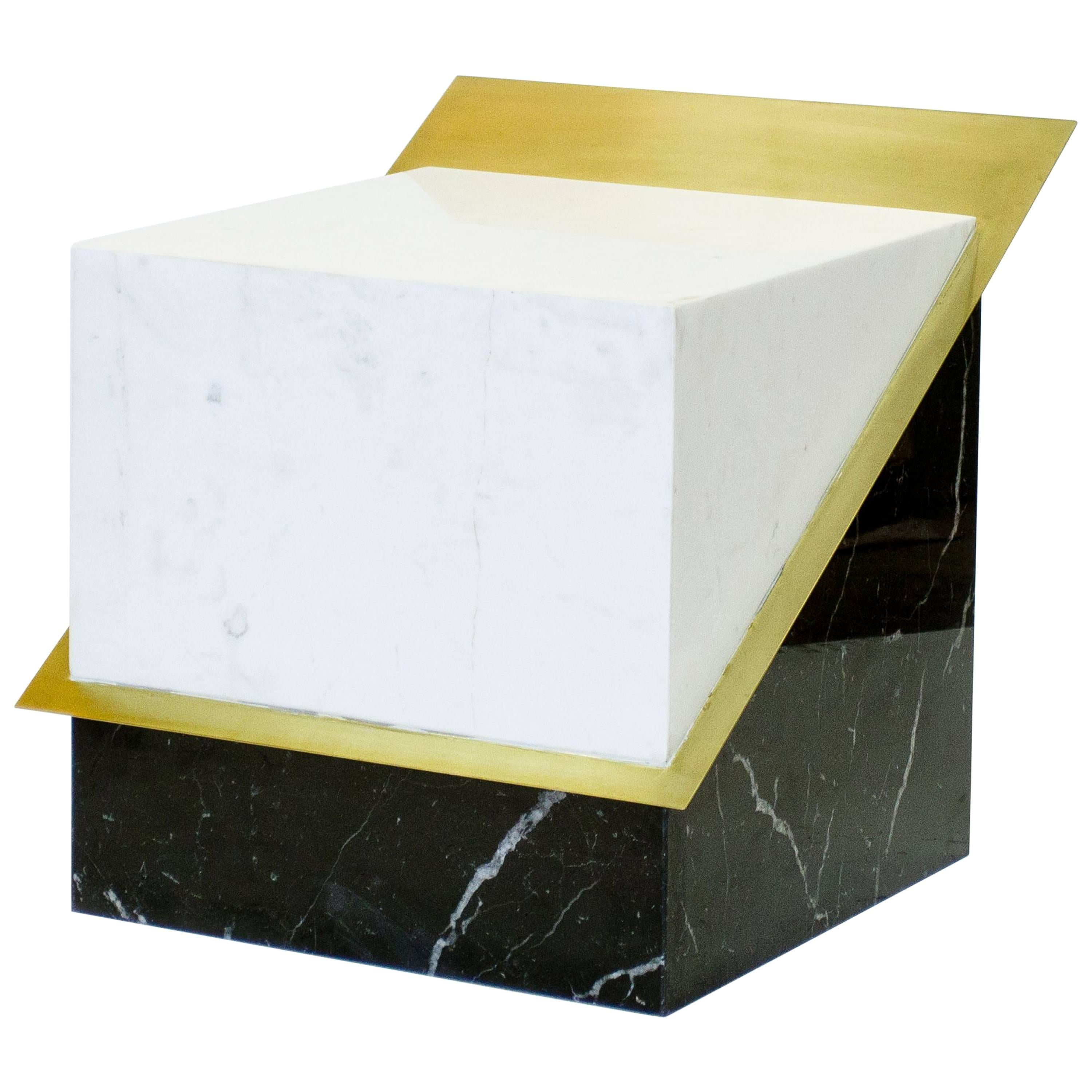 Stool in Black and White Marble and Brass, Limited Edition by O Formigueiro For Sale