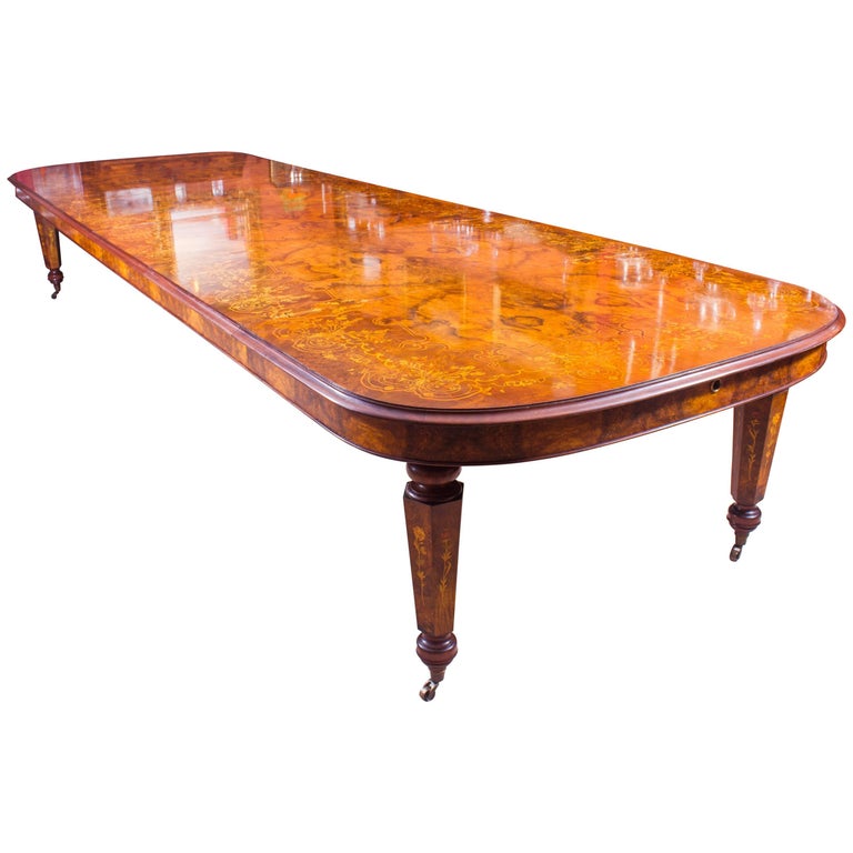 Huge Bespoke Handmade Floral Marquetry Burr Walnut Dining Table For
