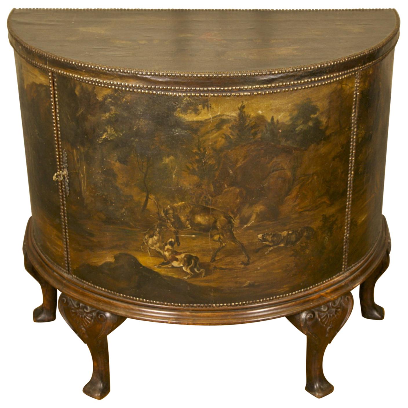 Late 19th Century Hand Painted Demilune Cabinet