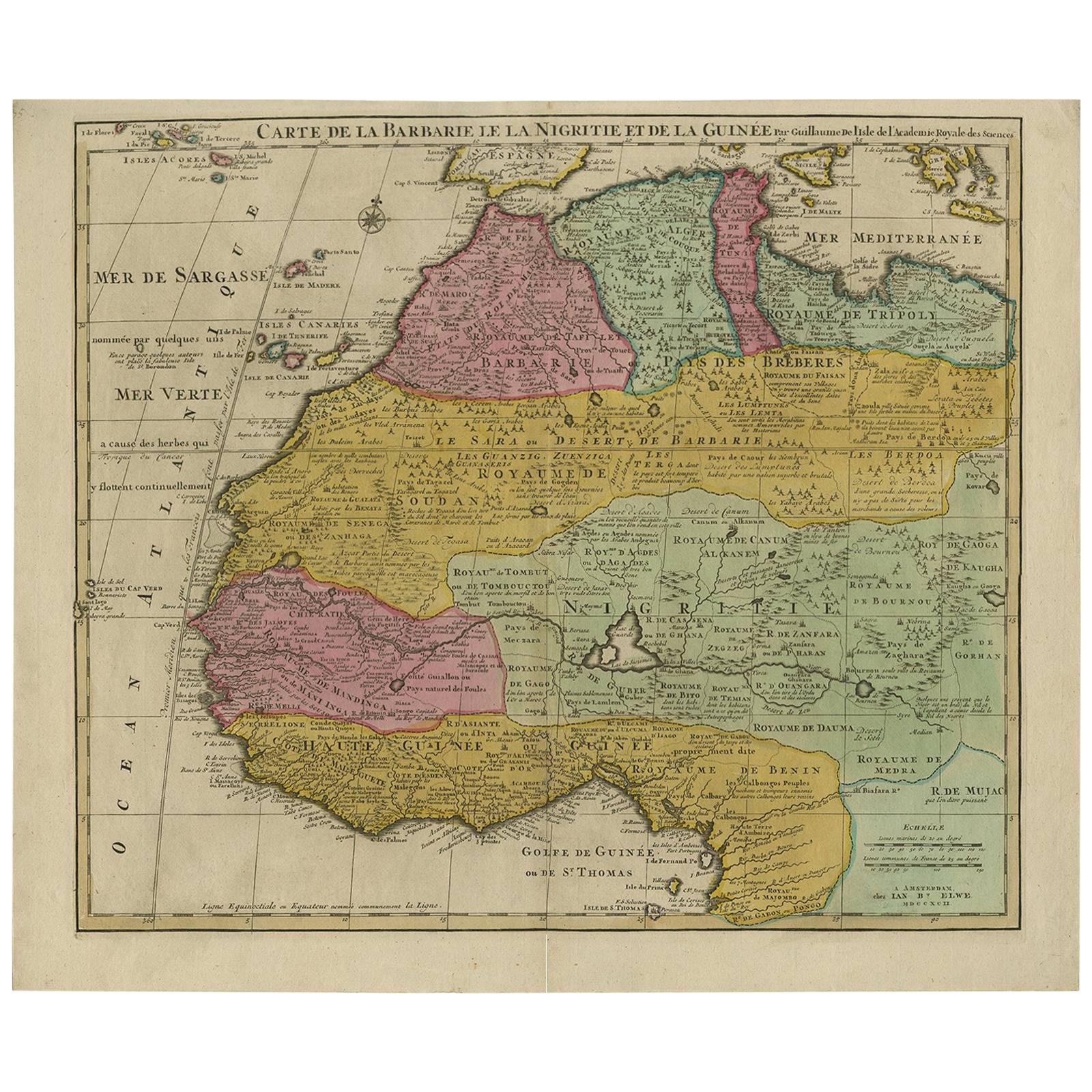 Carte ancienne d'Afrique du Nord et de l'Ouest par J.B. Elwe, 1792 en vente
