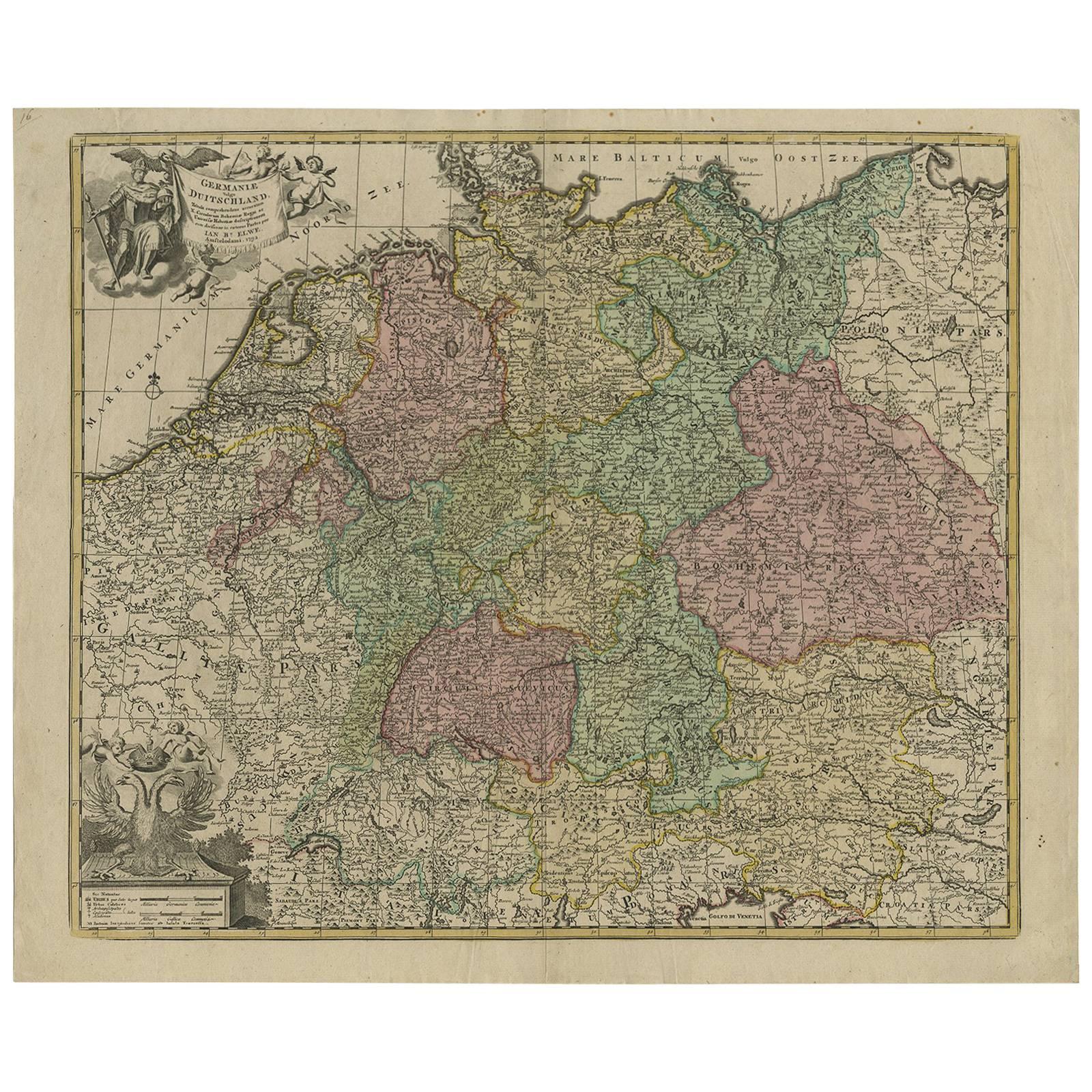 Antike Karte von Deutschland von J.B. Elwe, 1792