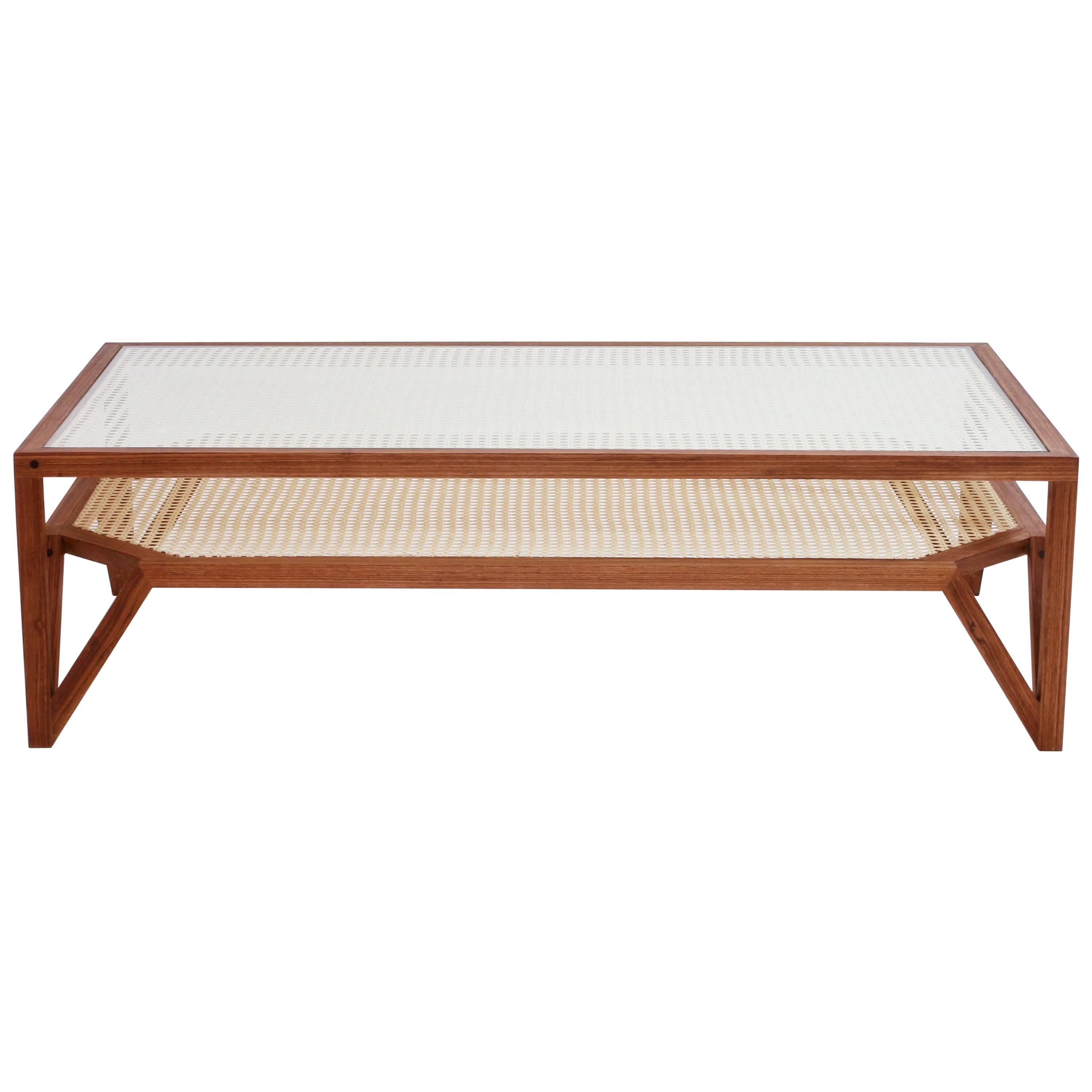 Coffee Table in Hardwood and Woven Cane. Contemporary Design by O Formigueiro. For Sale
