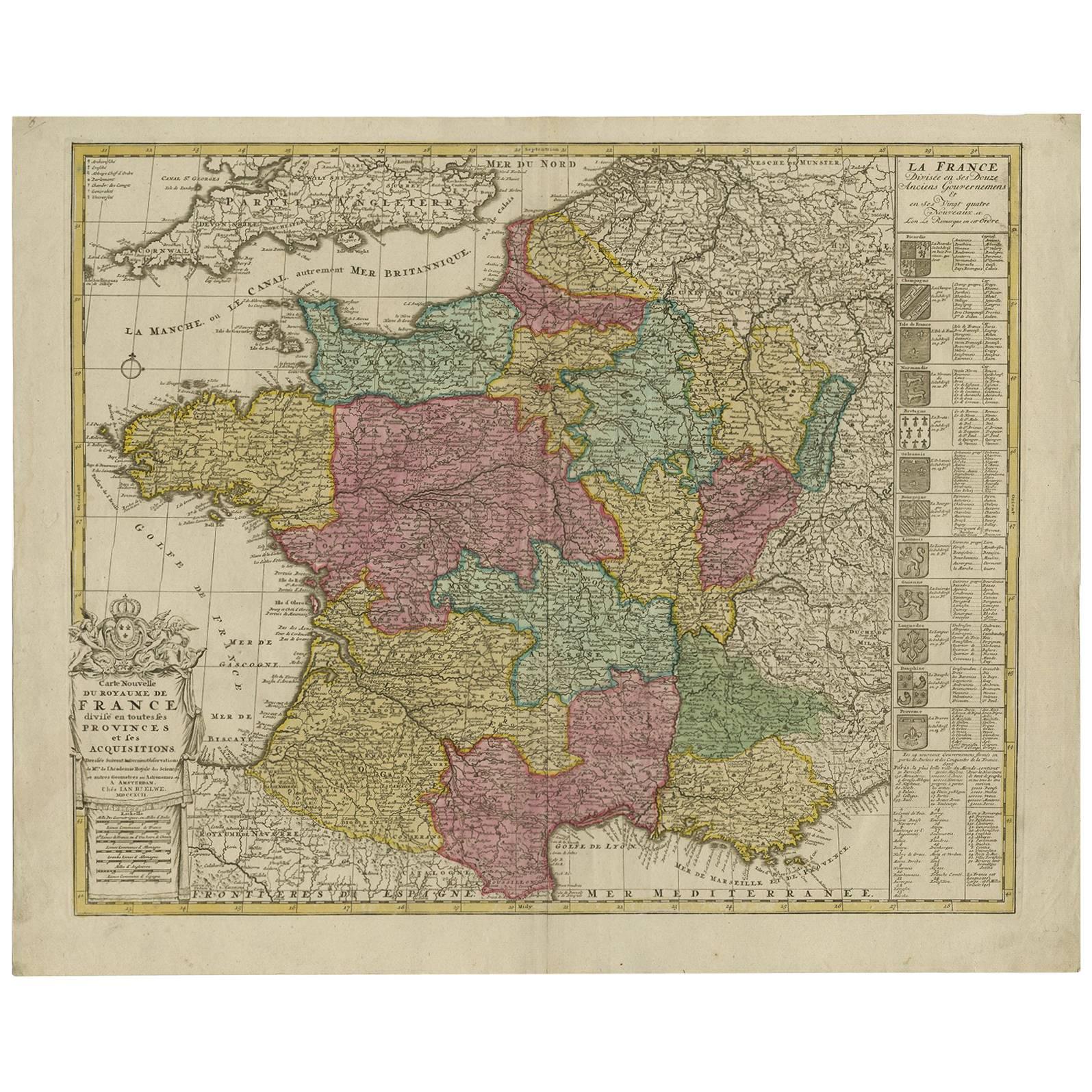 Antique Map of France by J.B. Elwe, 1792