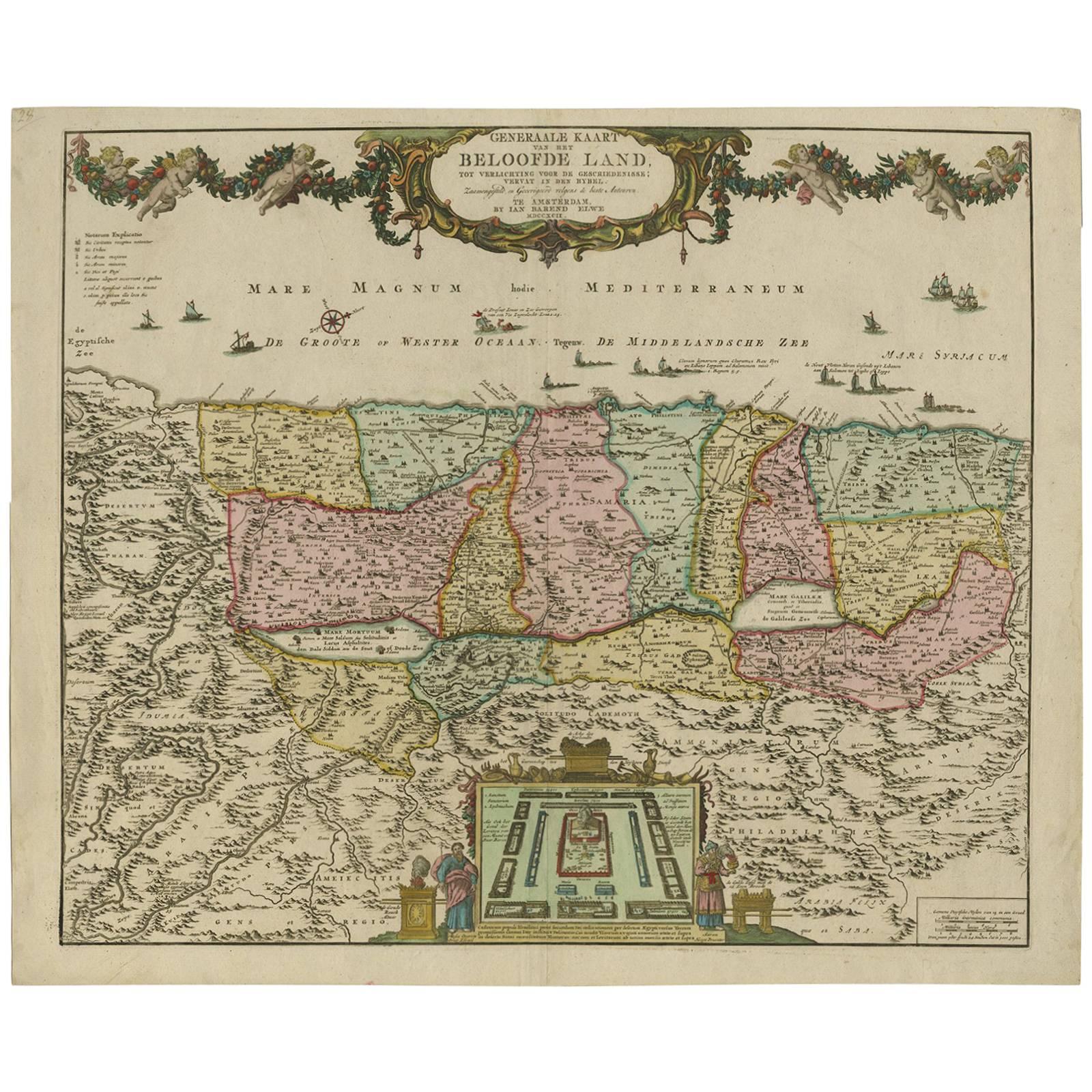Antique Map of the Holy Land, Israel by J.B. Elwe, 1792